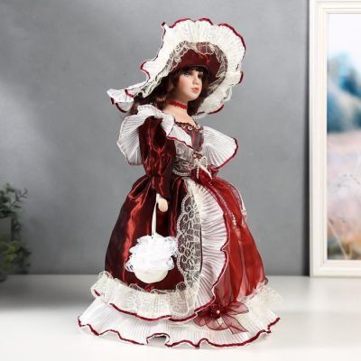 Кукла коллекционная керамика "Алёна в платье бордо" 40 см