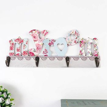 Крючки декоративные дерево "Цветочная надпись" МИКС 12х29,5х5 см