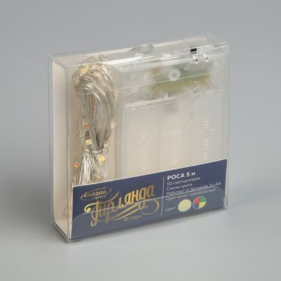 Гирлянда «Нить» 5 м роса, IP20, серебристая нить, 50 LED, свечение тёплое белое / мульти, 2 режима, AAх3