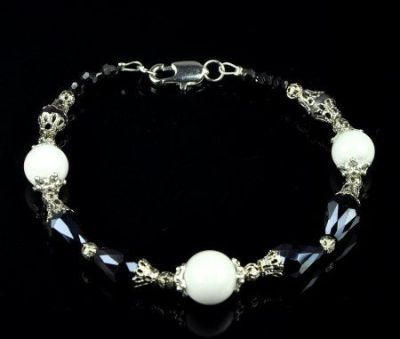 Браслет кахолонг, хрусталь "Глициния" арт.КАП-257