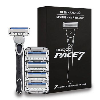 Бритвенный станок Dorco Расе7, 5 кассет в подарочной упаковке с серебряным тиснением