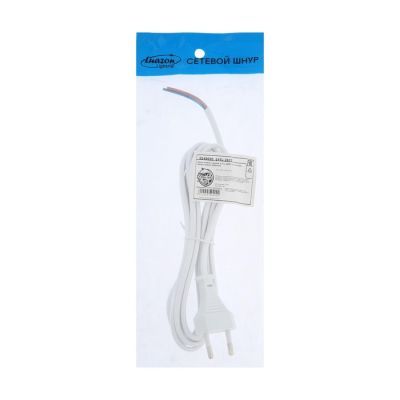 Шнур сетевой с вилкой, 2,5 м, ШВВП 2 х 0.5 мм2, белый