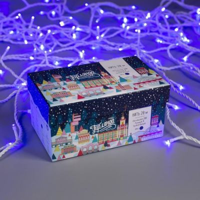 Гирлянда «Нить» 20 м, IP44, белая нить, 200 LED, свечение синее, 8 режимов, 220 В