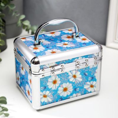 Шкатулка металлокаркас сундучок "Ромашки на голубом" 13х16,7х12,8 см