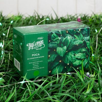 Гирлянда «Нить» 10 м роса, IP44, серебристая нить, 100 LED, свечение зелёное, 2 режима, солнечная батарея