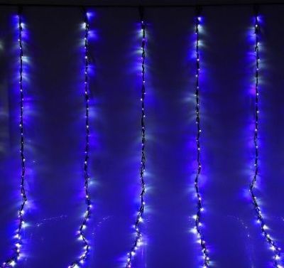 Гирлянда "Дождь" уличная (Ш:2 м, В:1,5 м, нить темная, бело-синий)