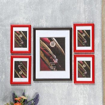 Набор фоторамок пластик FOTEX VIP 10х15, 21х30 см (коричневый, красный) 5 шт