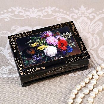 Шкатулка «Букет цветов», 8×10 см, лаковая миниатюра
