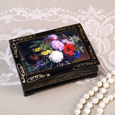Шкатулка «Букет цветов», 8×10 см, лаковая миниатюра