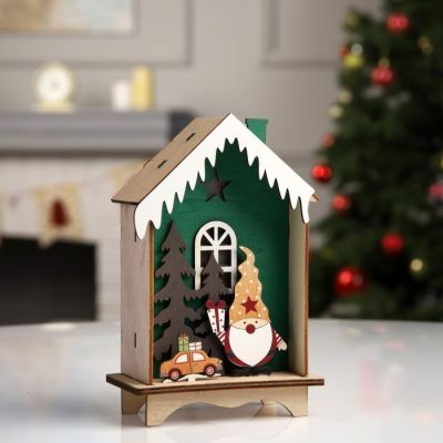 Светодиодная фигура «Зелёная хижина» 12 × 18 × 5.5 см, дерево, батарейки LR1130х3, свечение тёплое белое