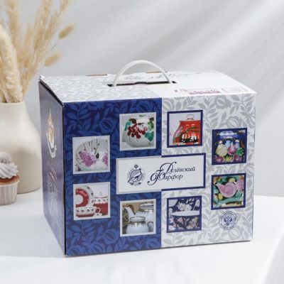 Сервиз чайный «Тюльпан. Пурпуровый цветок», 15 предметов: чайник 750 мл, сахарница 600 мл, сливочник 300 мл, 6 чашек 220 мл, 6 блюдец 15 см