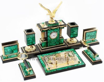 Настольный набор "Орел" камень малахит