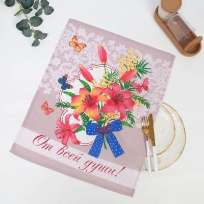 Полотенце вафельное  "Лилия" 45х60 см, розовый, 160 гр/м, хл,