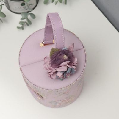 Шкатулка кожзам для украшений "Яблоневый цвет" сиреневая 14х17х14 см