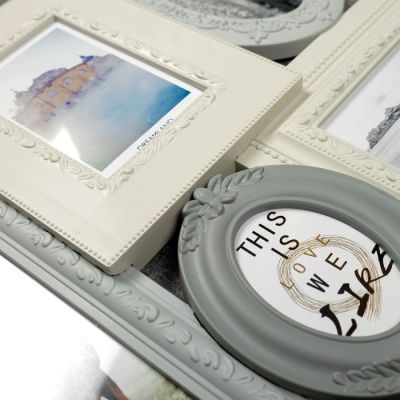 Фоторамка пластик на 5 фото 8х10, 9х13, 10х15, 13х18 см "Классика" бежево-серая 39х49,5 см