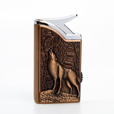 Зажигалка газовая "Воющий волк", пьезо, с фонариком, бронза
