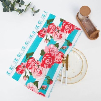 Полотенце вафельное в коробке "Полоса" 35х60 см, бирюза, 160 гр/м, хл,