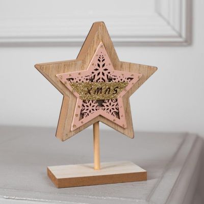 Светодиодная фигура «Звезда» 12 × 15.5 × 5 см, дерево, батарейки CR2032, свечение тёплое белое