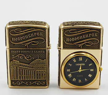 Зажигалка с часами "Новосибирск. Оперный театр" (газовая)