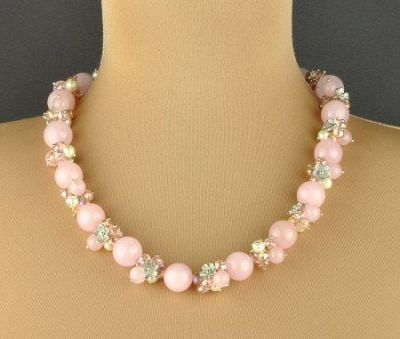 Бусы Розовый кварц, хрусталь "Розовая мелодия" арт.КР-701