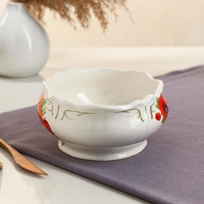 Салатник "Овал", белый, цветы, 1 л, деколь микс