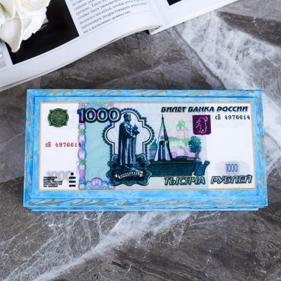Шкатулка - купюрница «1000», 8,5×17 см, синяя, лаковая миниатюра