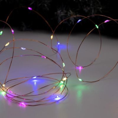 Гирлянда «Нить» 5 м роса, IP20, медная нить, 50 LED, свечение мульти, 2 режима, AAх3