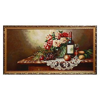 H275-60х120 Картина из гобелена "Вино и фрукты на ажурной салфетке" (65х125)
