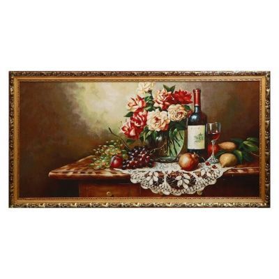 H275-60х120 Картина из гобелена "Вино и фрукты на ажурной салфетке" (65х125)