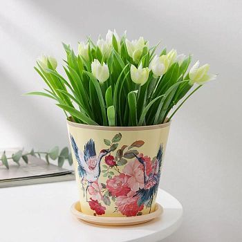 Горшок для цветов Доляна «Танец журавлей», 800 мл, цвет бежевый