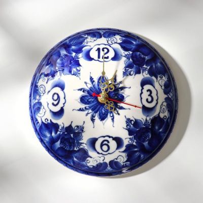 Часы настенные , гжель, фарфор, d=20 см