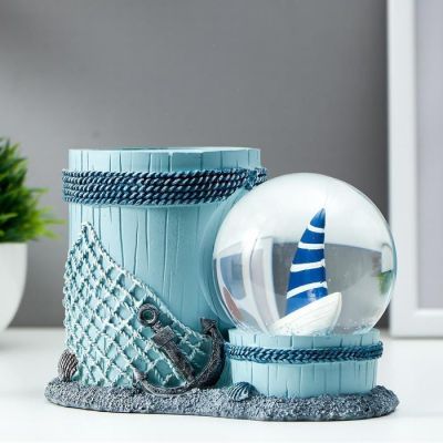 Сувенир полистоун водяной шар свет/для ручек "Парусник" d=8 см МИКС 11,4х16,8х10,5 см