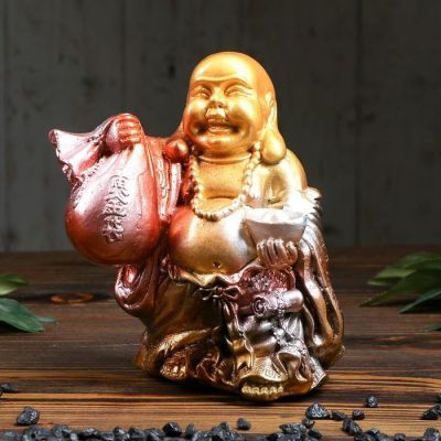 Копилка "Хотэй с мешком", глянец, бронзовый цвет, 19,5 см