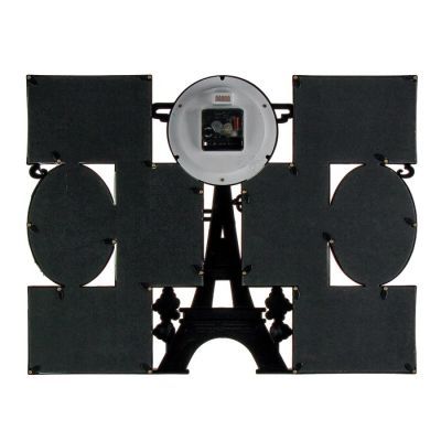 Часы настенные, серия: Фото, "Эйфелева башня", 8  фоторамок, под дерево, 55х42 см