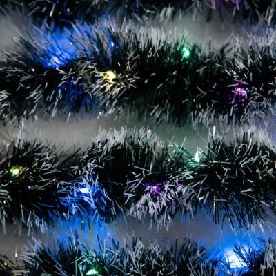 Гирлянда «Мишура» 1 м роса, IP20, зелёно-белая нить, 22 LED, 6 слоёв, d=7 см, свечение мульти, CR2032х2