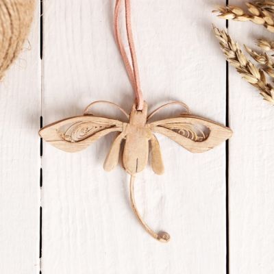 Подвеска «Стрекоза»,яшма, береста