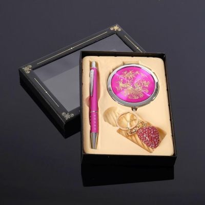 Набор подарочный 3в1 (ручка, зеркало, брелок) микс