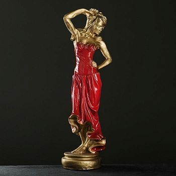 Фигура "Девушка с розой" бронза, красное платье, 15х19х55см