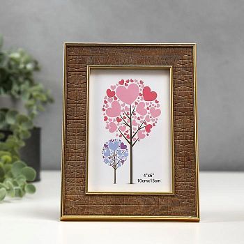 Фоторамка пластик 10х15 см "Узор на дереве" шоколад с двойной золотой полосой 19,5х14,5 см