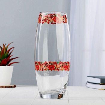 Ваза FLORA 'Хохломские мотивы' 2 полосы d-8см, 11,5х26см