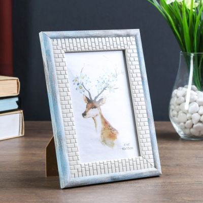 Фоторамка пластик 10х15 см "Шарль" кремовые кирпичики с голубым 19,5х14 см