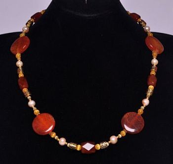 Авторские бусы Агат, Жемчуг, кошачий глаз "Золотые искры" арт.869