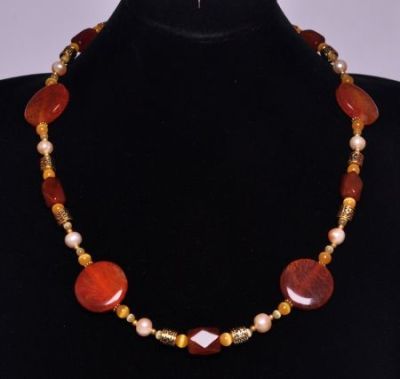 Авторские бусы Агат, Жемчуг, кошачий глаз "Золотые искры" арт.869