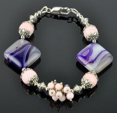 Браслет Агат,  розовый кварц "Сиреневый рассвет" арт.КР-054