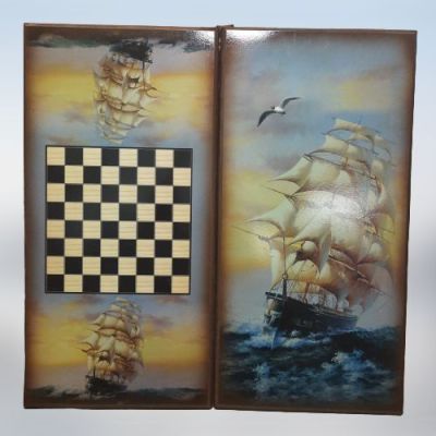 Нарды+шашки "Парусник" (дерево), 40 х 40 см