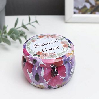 Шкатулка металл круг "Анютины глазки" 4,5х6,5х6,5 см