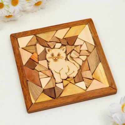 Подставка под горячее "Кошечка", 17х17 см , разные породы дерева