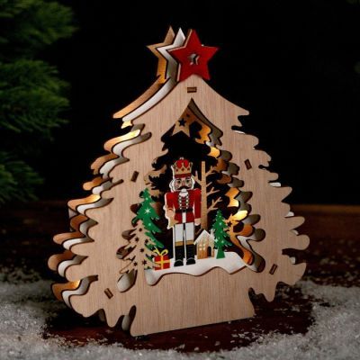 Новогодний декор с подсветкой «Щелкунчик и ёлка» 16,5 × 4,5 × 19 см