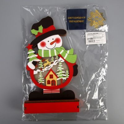 Светодиодная фигура «Снеговик» 13 × 24 × 5 см, дерево, батарейки ААх2 (не в комплекте), свечение тёплое белое