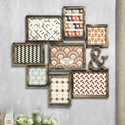 Фоторамка пластик на 8 фото 10х10, 10х15, 13х18 см "&" тёмное золото 50,5х51,5х2 см